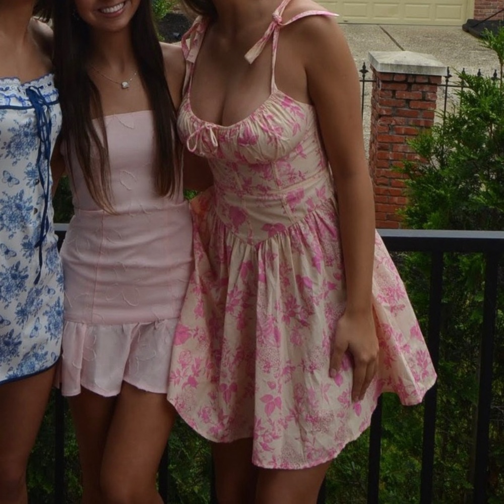 Pink Floral Sundress with Bow Straps